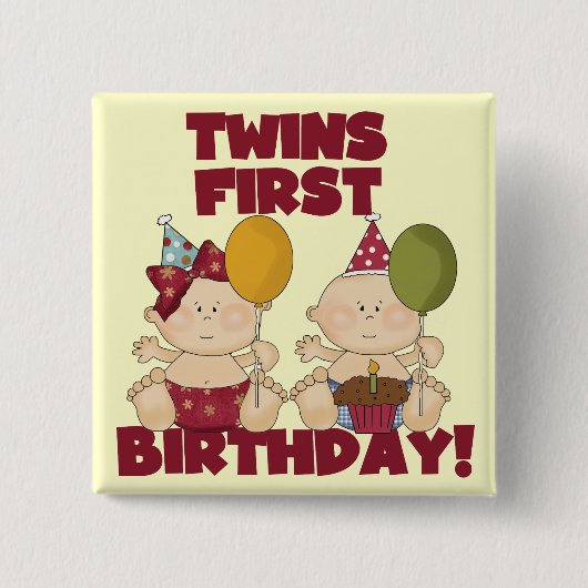Twins 1e Verjaardag Jongen/Meisje T-shirts en Gift Vierkante Button 5,1 Cm (Voorkant)
