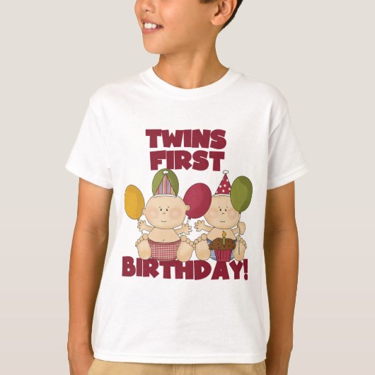 Twins 1e Verjaardag - Jongens T-shirts en geschenk (Voorkant)