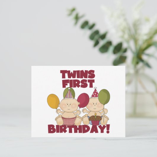 Twins 1e Verjaardag - Jongens T-shirts en geschenk Briefkaart (Staand voorkant)