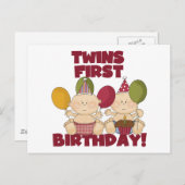 Twins 1e Verjaardag - Jongens T-shirts en geschenk Briefkaart (Voorkant / Achterkant)