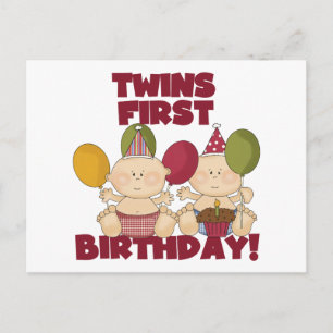 Twins 1e Verjaardag - Jongens T-shirts en geschenk Briefkaart