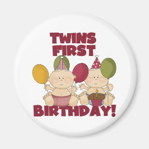 Twins 1e Verjaardag - Jongens T-shirts en geschenk Magneet