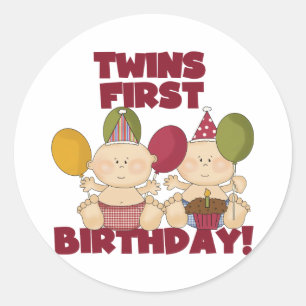 Twins 1e Verjaardag - Jongens T-shirts en geschenk Ronde Sticker