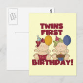 Twins 1e Verjaardag - Meisjes Tshirts en geschenke Briefkaart (Voorkant / Achterkant)