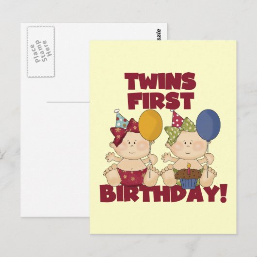 Twins 1e Verjaardag - Meisjes Tshirts en geschenke Briefkaart (Voorkant / Achterkant)