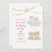 Twins 1e verjaardagsfeestje kaart (Voorkant / Achterkant)