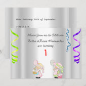 Twins 1st Birthday Announement Party Silver Kaart (Voorkant / Achterkant)