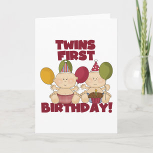Twins 1st Birthday - Boys T-shirts en cadeautjes Kaart