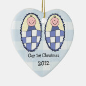 Twins 1st Kerstblauw Keramisch Ornament (Rechts)