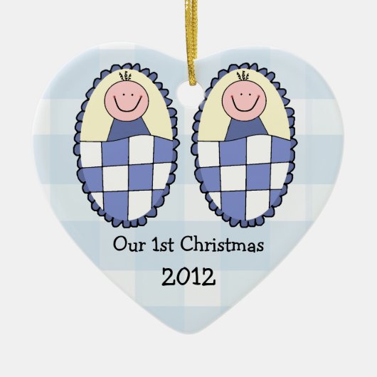 Twins 1st Kerstblauw Keramisch Ornament (Voorkant)