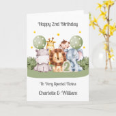 Twins 2nd Birthday Safari Leaf Animals Card Kaart (Gele Bloem)