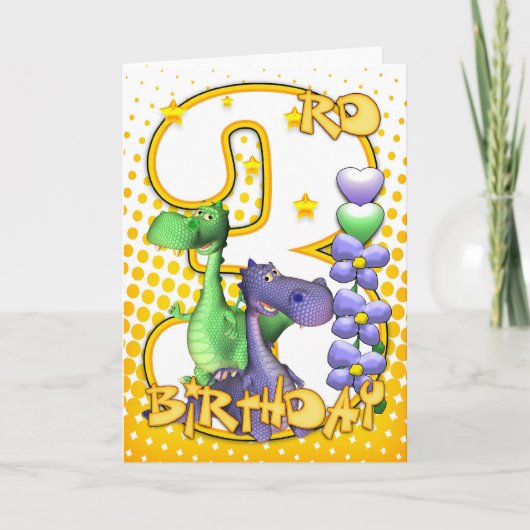 Twins 3rd Birthday Card - Cute Little Dragons Kaart (Voorkant)