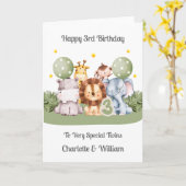 Twins 3rd Birthday Safari Leaf Animals Card Kaart (Gele Bloem)