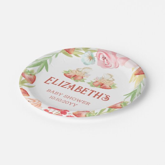 Twins aardbei bessen zoet Baby shower Papieren Bordje (Gekanteld)
