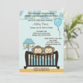 TWINS AARDOLIES Baby shower Invitation Wieg BLUE C Kaart (Staand voorkant)