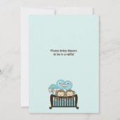 TWINS AARDOLIES Baby shower Invitation Wieg BLUE C Kaart (Achterkant)