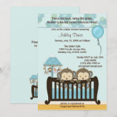 TWINS AARDOLIES Baby shower Invitation Wieg BLUE C Kaart (Voorkant / Achterkant)