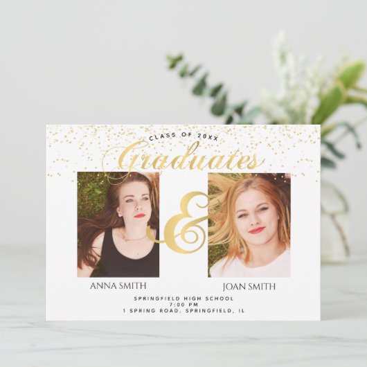 Twins Afstuderen Foto Kaart (Staand voorkant)