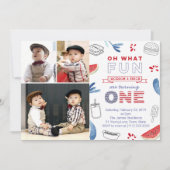 Twins All American 1st Birthday Multiple Photos Kaart (Voorkant)