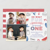 Twins All American 1st Birthday Multiple Photos Kaart (Voorkant / Achterkant)