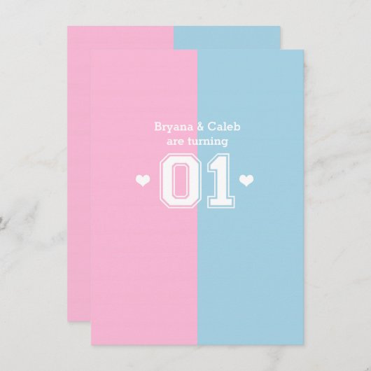 Twins Athletic 01 1e verjaardag uitnodigingen (Voorkant / Achterkant)