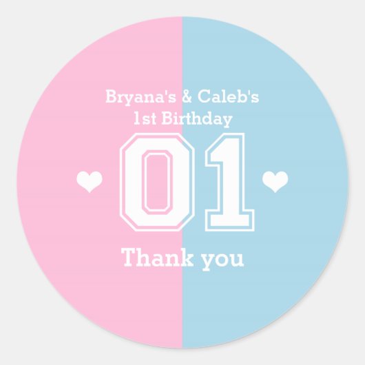 Twins Athletic 01 1e verjaardagsfeestje gunst Stic Ronde Sticker (Voorkant)