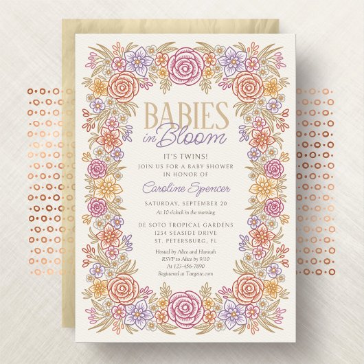 Twins Autumn Floral Baby shower Kaart