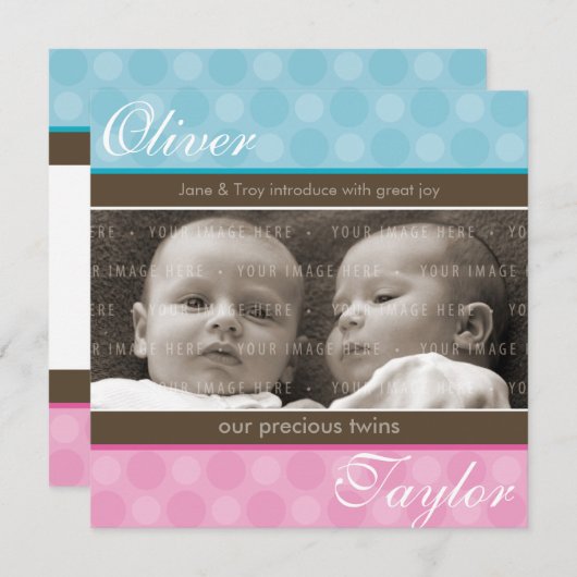 TWINS BABY AANKONDIGING :: harmonie 1SQ (Voorkant / Achterkant)