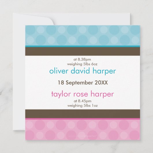 TWINS BABY AANKONDIGING :: harmonie 1SQ (Achterkant)