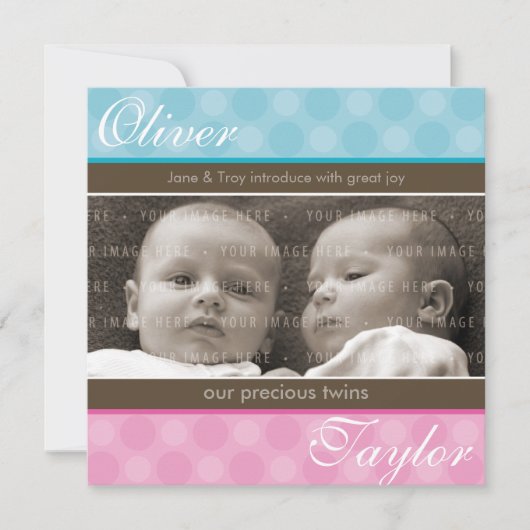 TWINS BABY AANKONDIGING :: harmonie 1SQ (Voorkant)