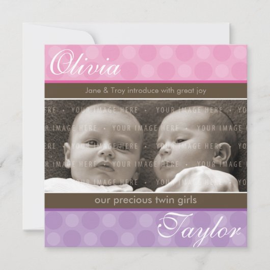 TWINS BABY AANKONDIGING :: harmonie 4SQ (Voorkant)