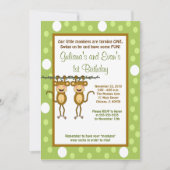 TWINS Baby aap 5x7 1e verjaardag uitnodiging (Voorkant)