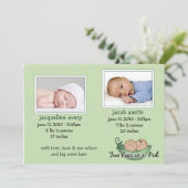 Twins Baby Announcement-kaarten Aankondiging (Staand voorkant)