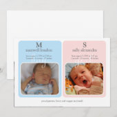 Twins Baby Announction - Monogram Aankondiging (Voorkant / Achterkant)