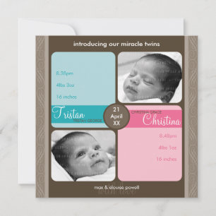TWINS BABY BEDANKT :: gekoesterd 1SQ Aankondiging