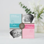 TWINS BABY BEDANKT :: gekoesterd 1SQ Kaart (Staand voorkant)