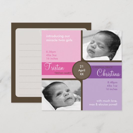 TWINS BABY BEDANKT :: gekoesterde 4SQ (Voorkant / Achterkant)