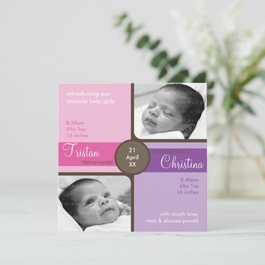 TWINS BABY BEDANKT :: gekoesterde 4SQ (Staand voorkant)