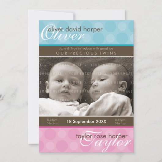 TWINS BABY BEDANKT :: harmonie 1P Aankondiging (Voorkant)