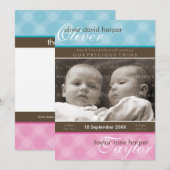 TWINS BABY BEDANKT :: harmonie 1P Aankondiging (Voorkant / Achterkant)