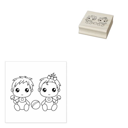 Twins Baby Boy Girl Color Me Rubberstempel (Gestempeld)