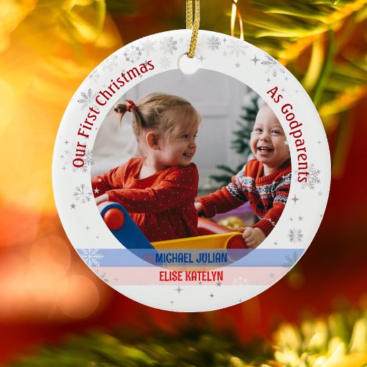 Twins Baby Boy Meisje 1e Kerstmis als peetouders F Keramisch Ornament