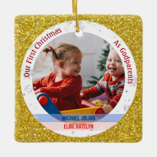 Twins Baby Boy Meisje 1e Kerstmis als peetouders F Keramisch Ornament