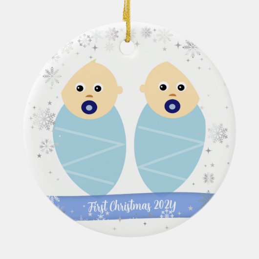 Twins Baby Boys 1e Kerstmis achter-grootouders Fot Keramisch Ornament (Achterkant)
