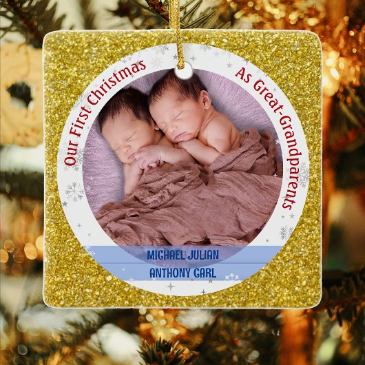 Twins Baby Boys 1e Kerstmis achter-grootouders Fot Keramisch Ornament