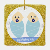 Twins Baby Boys 1e Kerstmis Als Grootouders 2 Foto Keramisch Ornament (Achterkant)