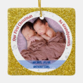 Twins Baby Boys 1e Kerstmis Als Grootouders 2 Foto Keramisch Ornament (Voorkant)