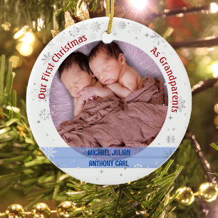 Twins Baby Boys 1e Kerstmis Als Grootouders 2 Foto Keramisch Ornament