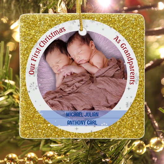 Twins Baby Boys 1e Kerstmis Als Grootouders 2 Foto Keramisch Ornament