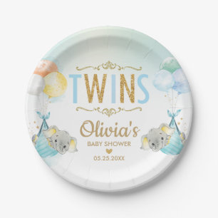 Twins Baby Boys Elephant Balloons Baby shower Papieren Bordje
